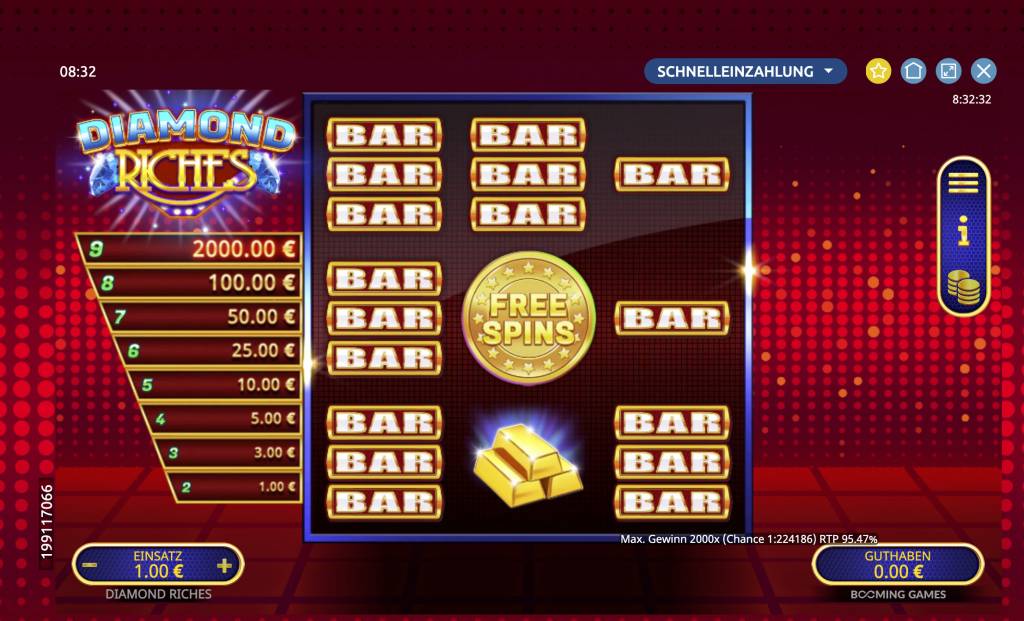 Gewinnstufen im Online Slot Diamond Riches